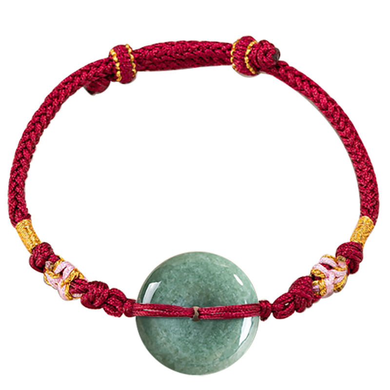 Pulseira Verde Natural Com Pingente Ping An Feita À Mão