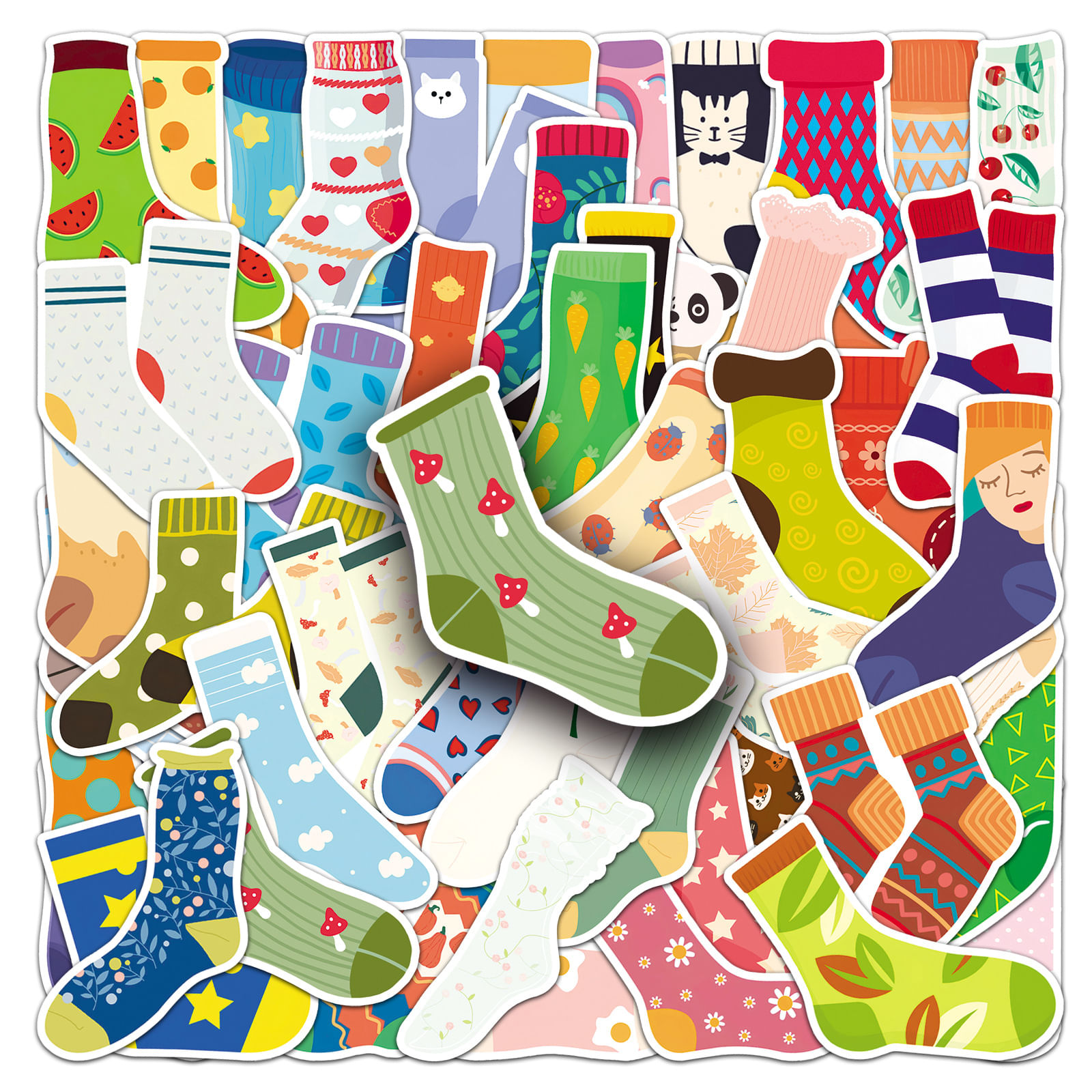 Pacote De Adesivos: Meia Colorida, 50 Unidades De Vinil Impermeável