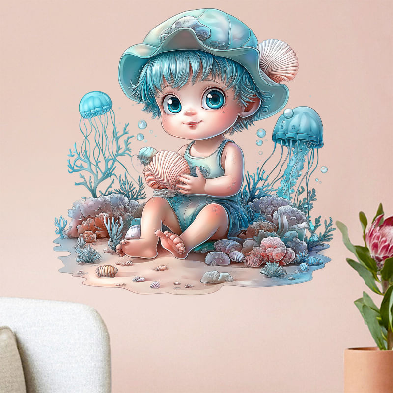 Adesivos De Parede Cute Water Sprite Boy Cartoon Baby Pvc