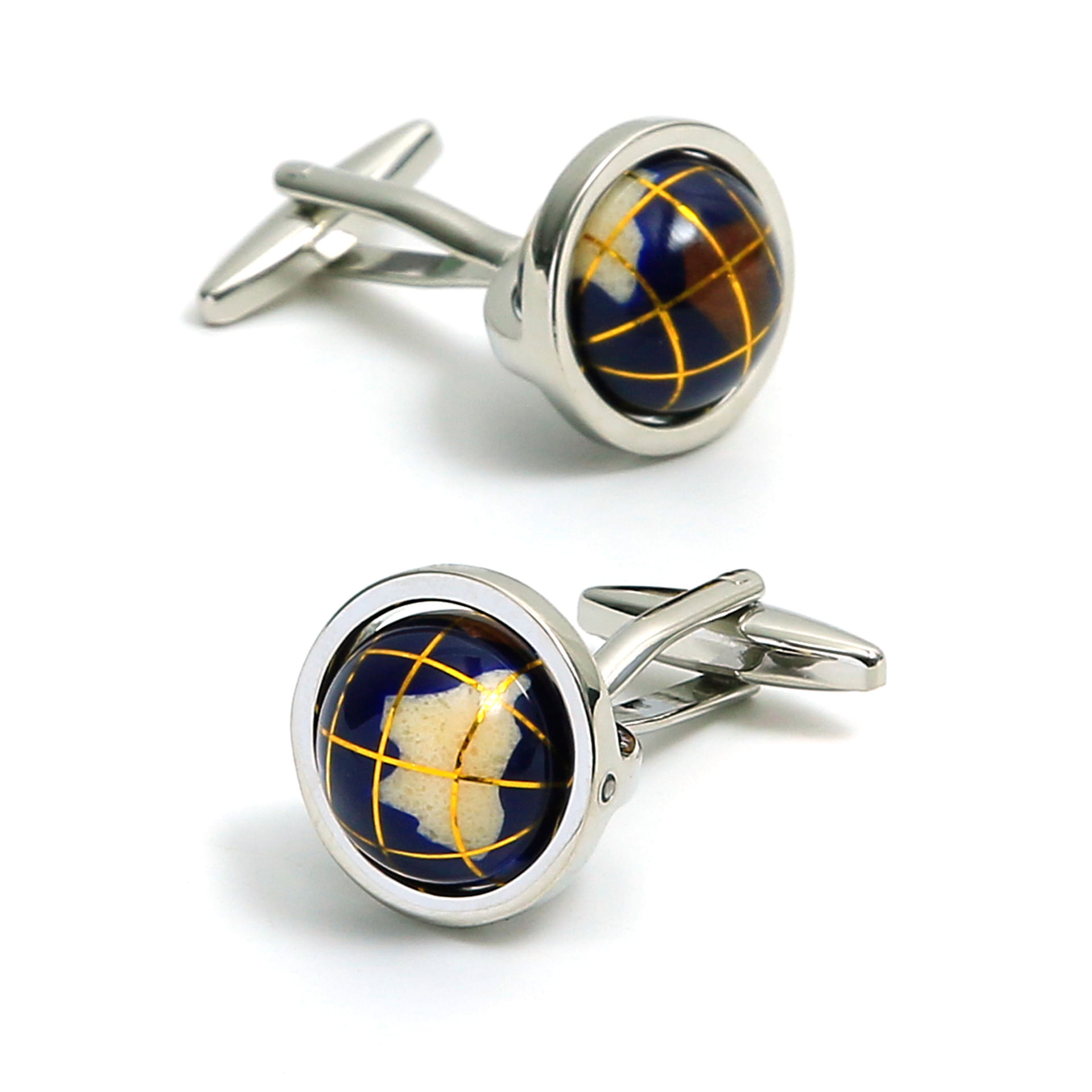 Globo De Esmalte Luxuoso Cufflinks Para Homens Com Design Giratório Em Terra