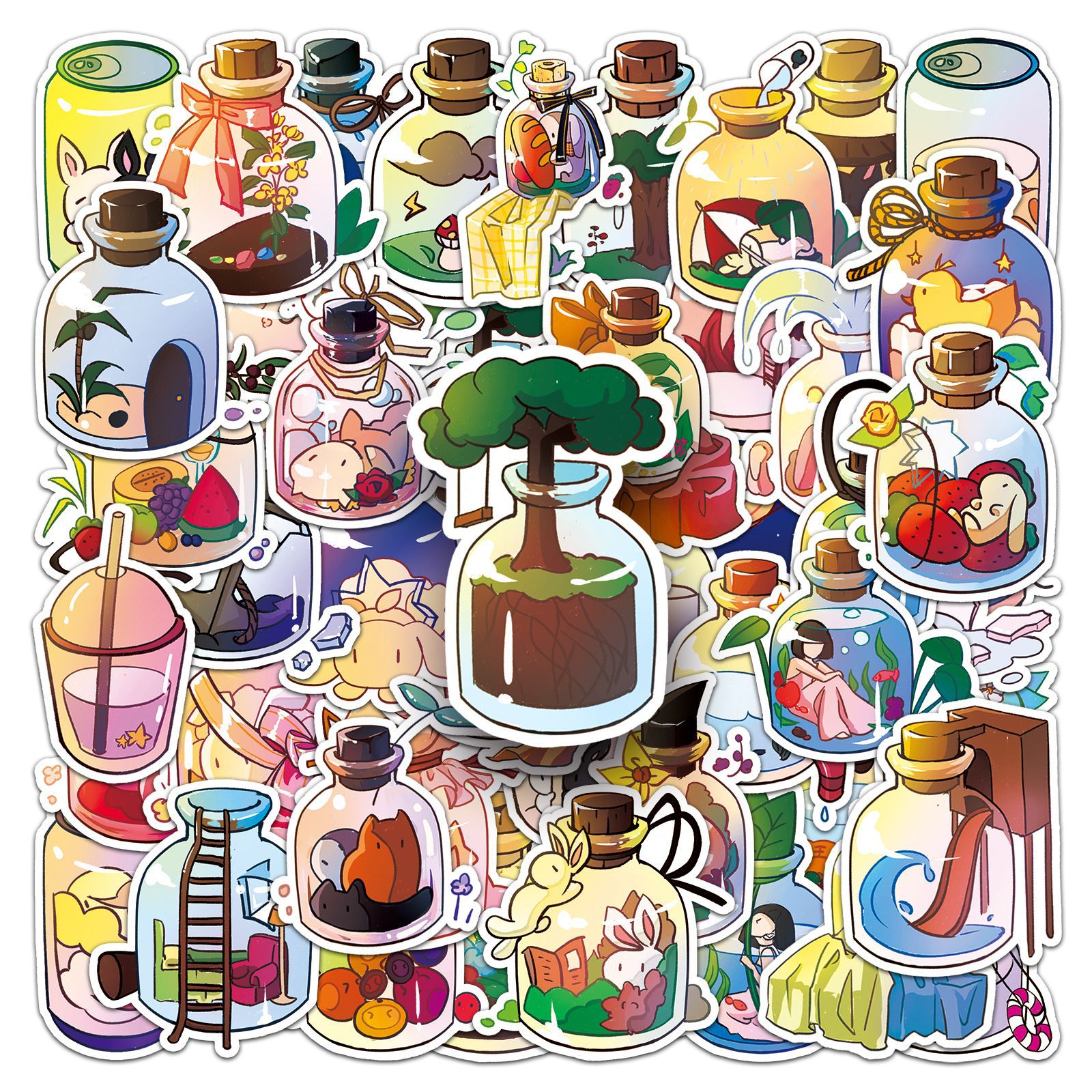 Pacote De Adesivos Creative Cartoon Bottle, Vinil Impermeável, 50 Unidades