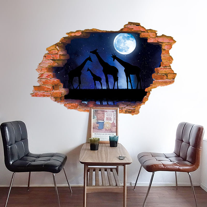 Adesivos De Parede 3d Giraffe Night Sky Pvc 60x90cm Para Quarto De Crianças