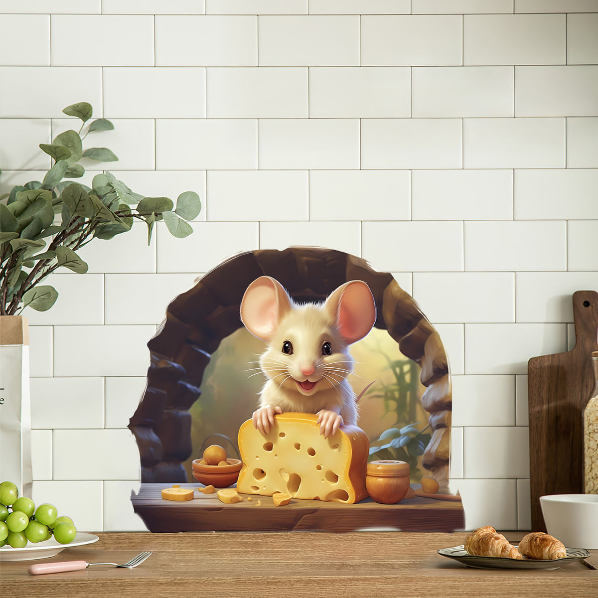 Adesivos De Parede Cartoon Mouse And Cheese Autoadesivos Em Pvc
