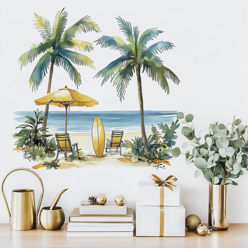 Adesivos De Parede Summer Beach Coqueiros Pvc 60x60cm