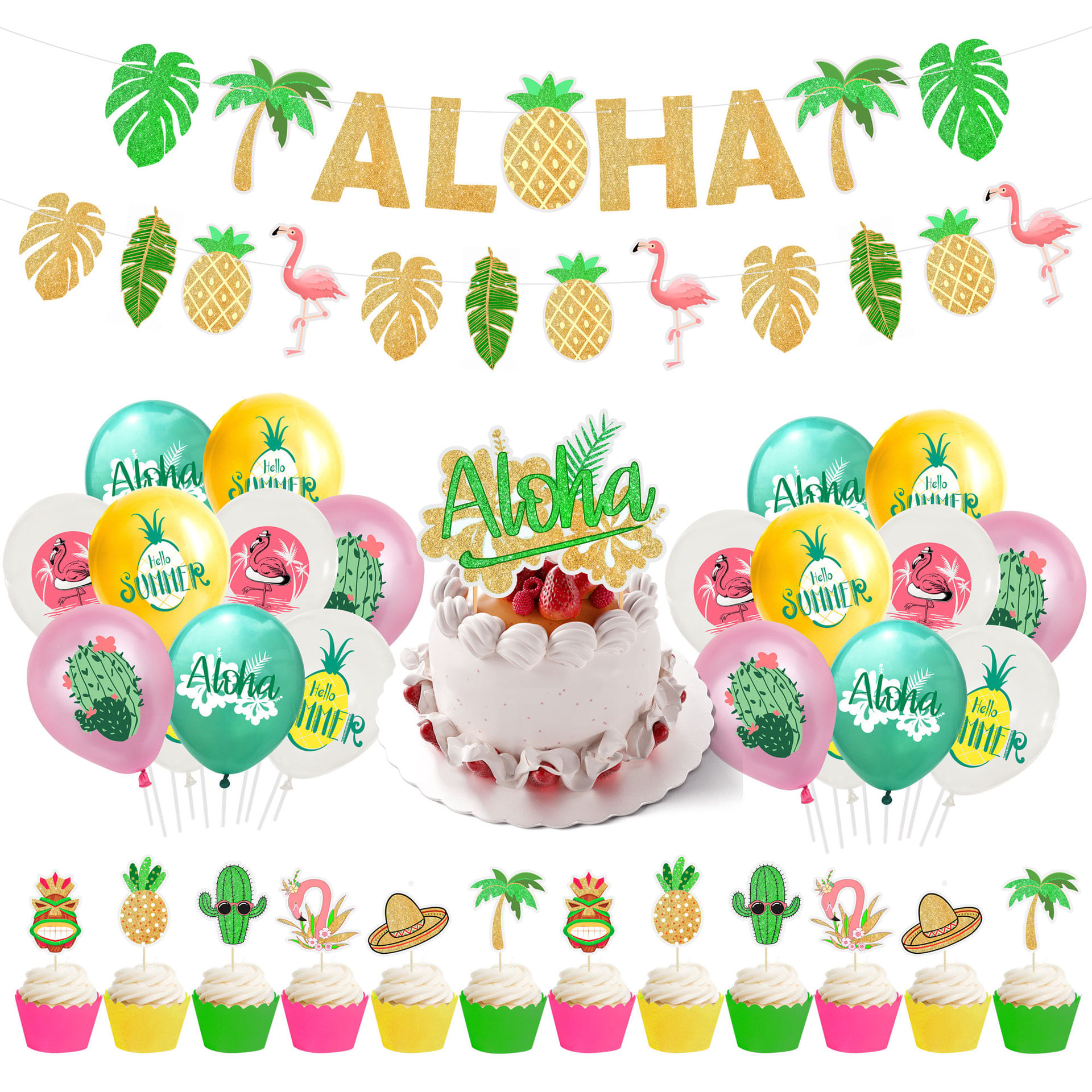 Conjunto De Decoração De Festa Com Tema Aloha Havaiano Com 20 Balões De Látex