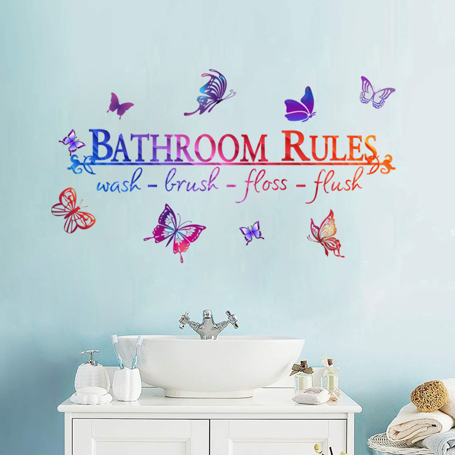 Adesivos De Parede Coloridos Bathroom Rules Butterfly Design