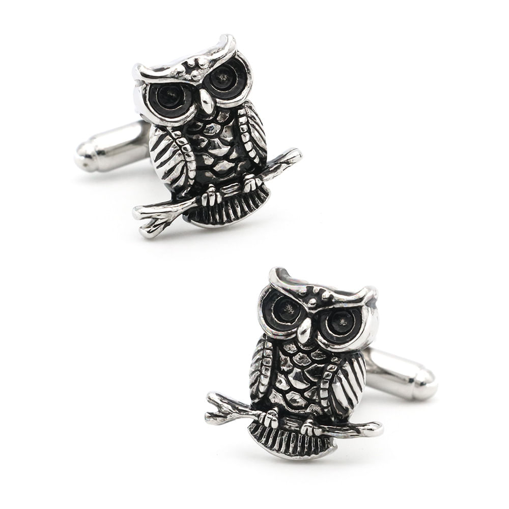 Cufflinks Vintage Owl Black Enamel Pure Copper Para Homens