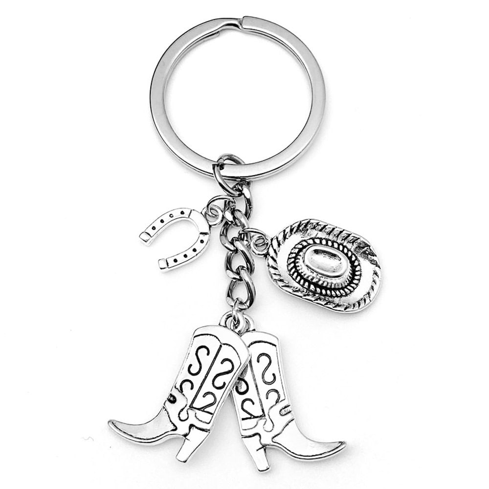 Chaveiro Western Cowboy Boot, Liga De Prata Antiga