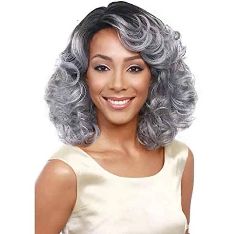 Peruca Cosplay Curta Curta Gradiente Cinza Sintética 30cm