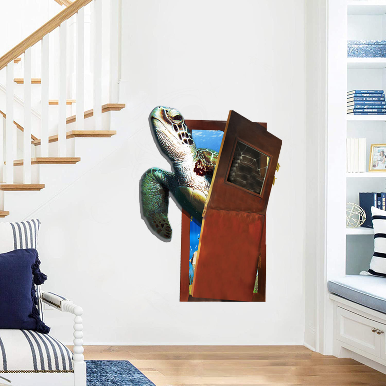 Adesivos De Parede Sea Turtle 3d Door Breakthrough Design 45x60cm