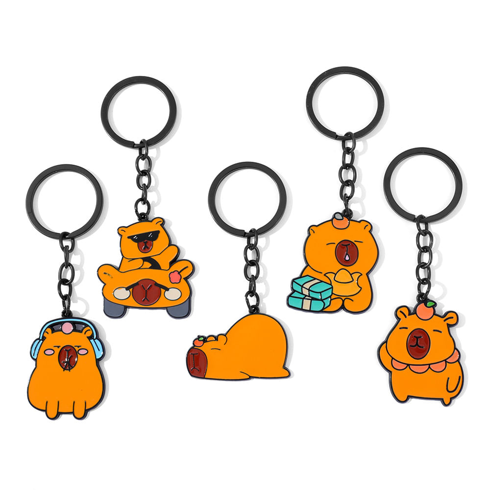 Conjunto De Chaveiros Capybara Cartoon Zinc Alloy, Pacote Com 5