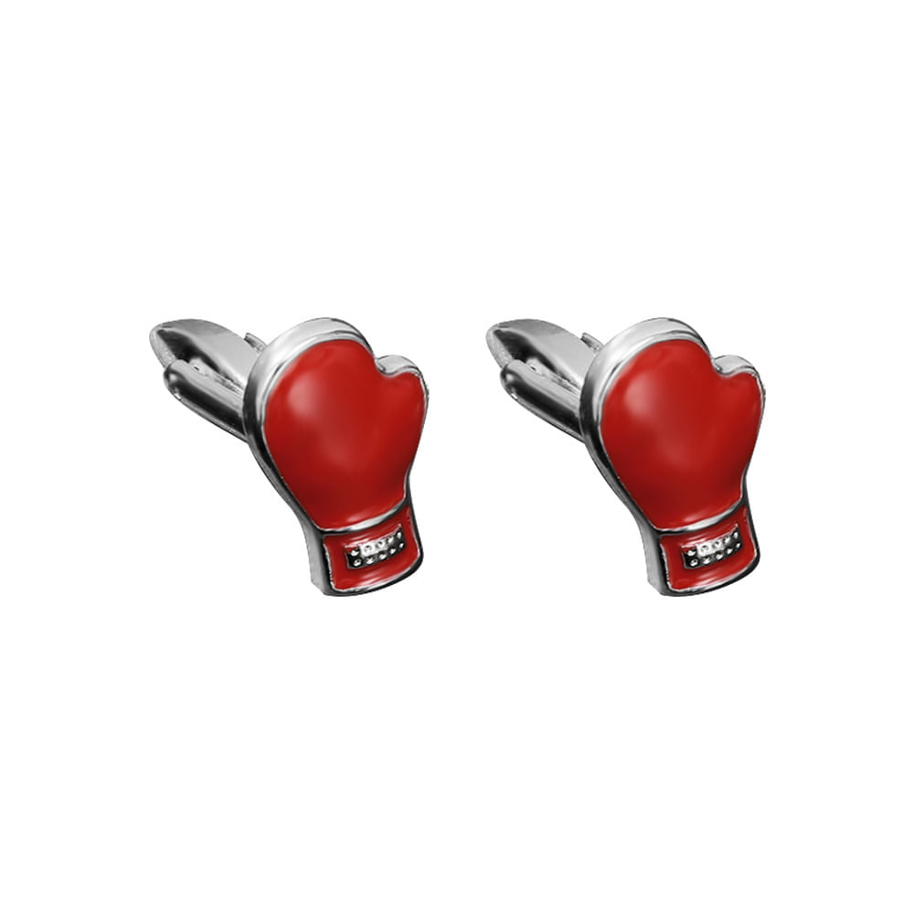 Cufflinks, Design De Luva De Boxe, Esmalte Vermelho Para Homens
