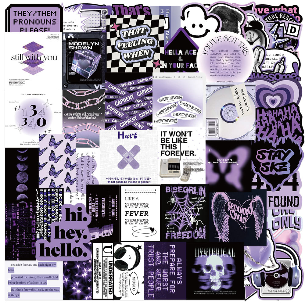 Pacote De Adesivos: Estético Roxo, Estilo Coreano, 60 Unidades