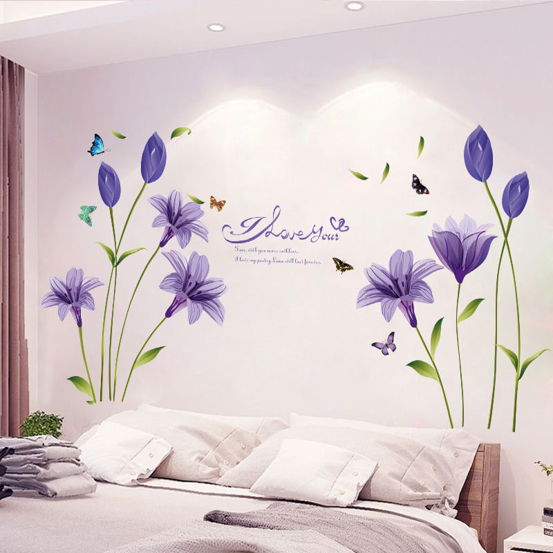 Adesivos De Parede Em Pvc Autoadesivo De Lírio Roxo Pintados À Mão