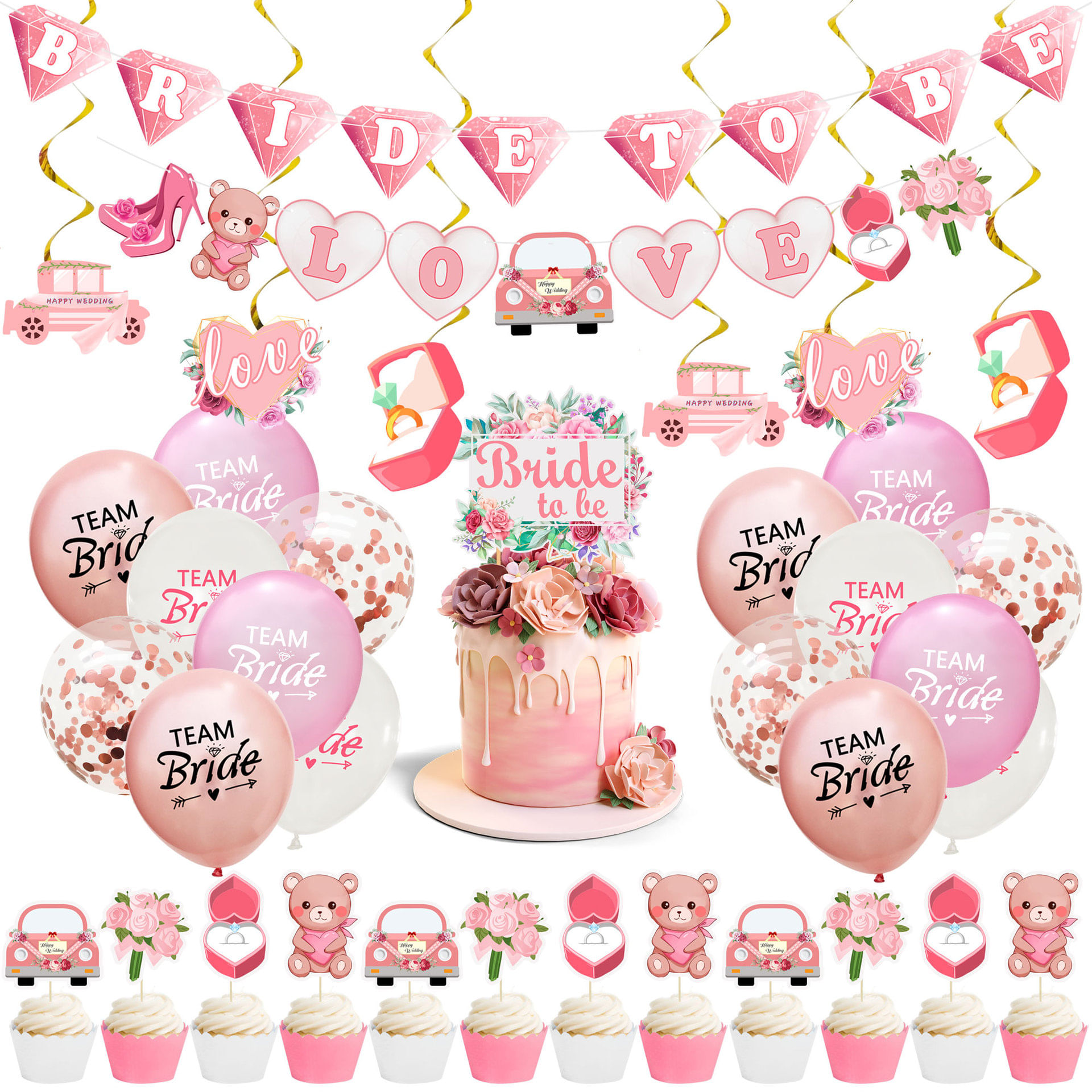 Kit De Balões De Festa Bride To Be 37 Unidades De Látex Rosa Com Banner