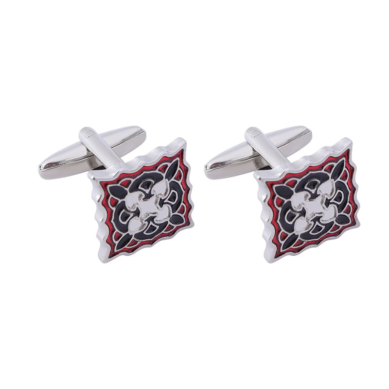 Cufflinks, Esmalte Quadrado Com Design Floral Decorativo