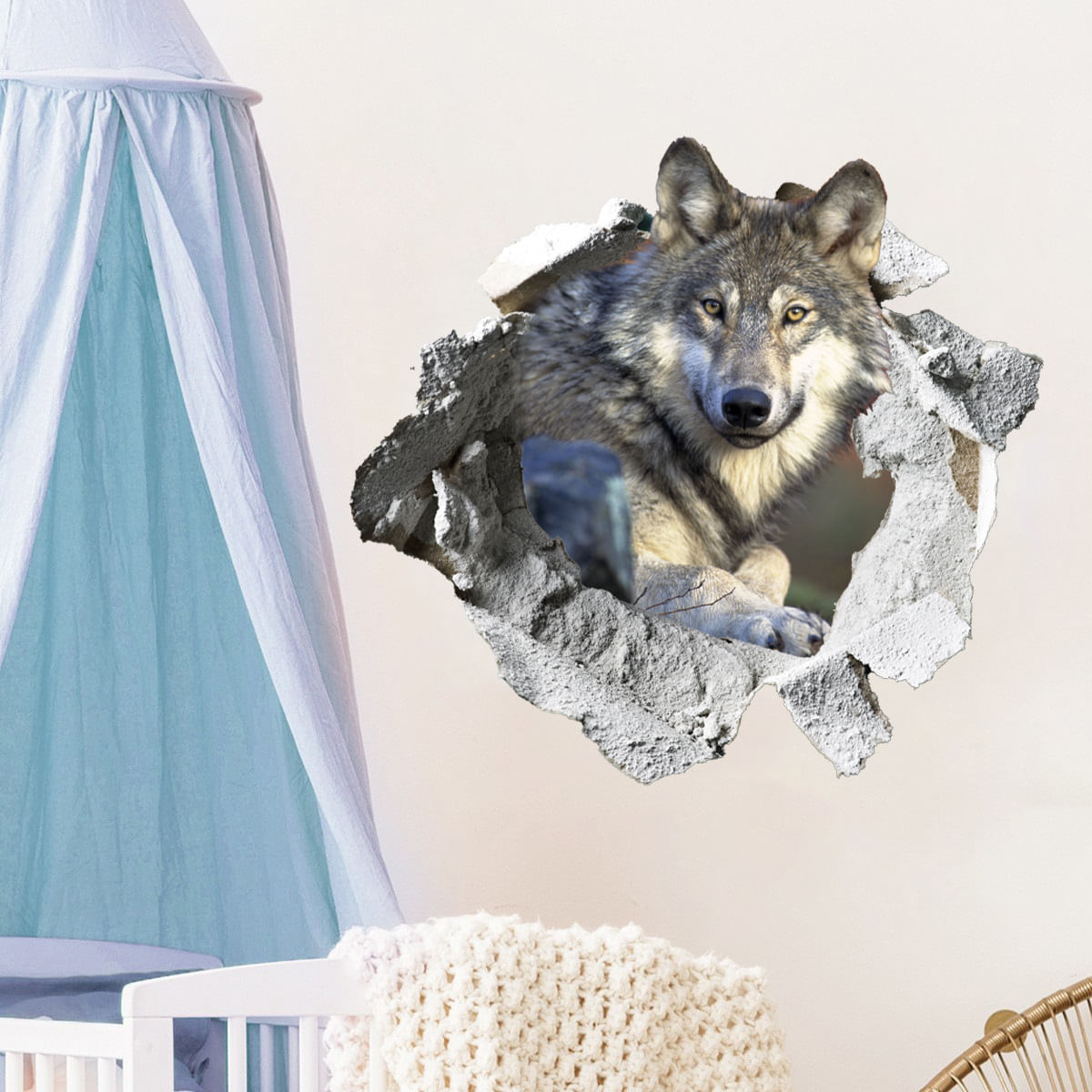 Adesivos De Parede 3d Wolf Realistic Animal Breakthrough Pvc