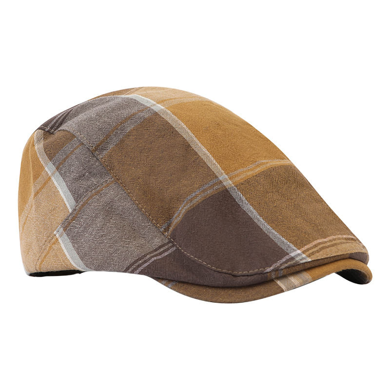 Boné Plano Masculino Xadrez De Algodão Ou Jeans 54-59 Cm Marrom, Bronzeado, Bege