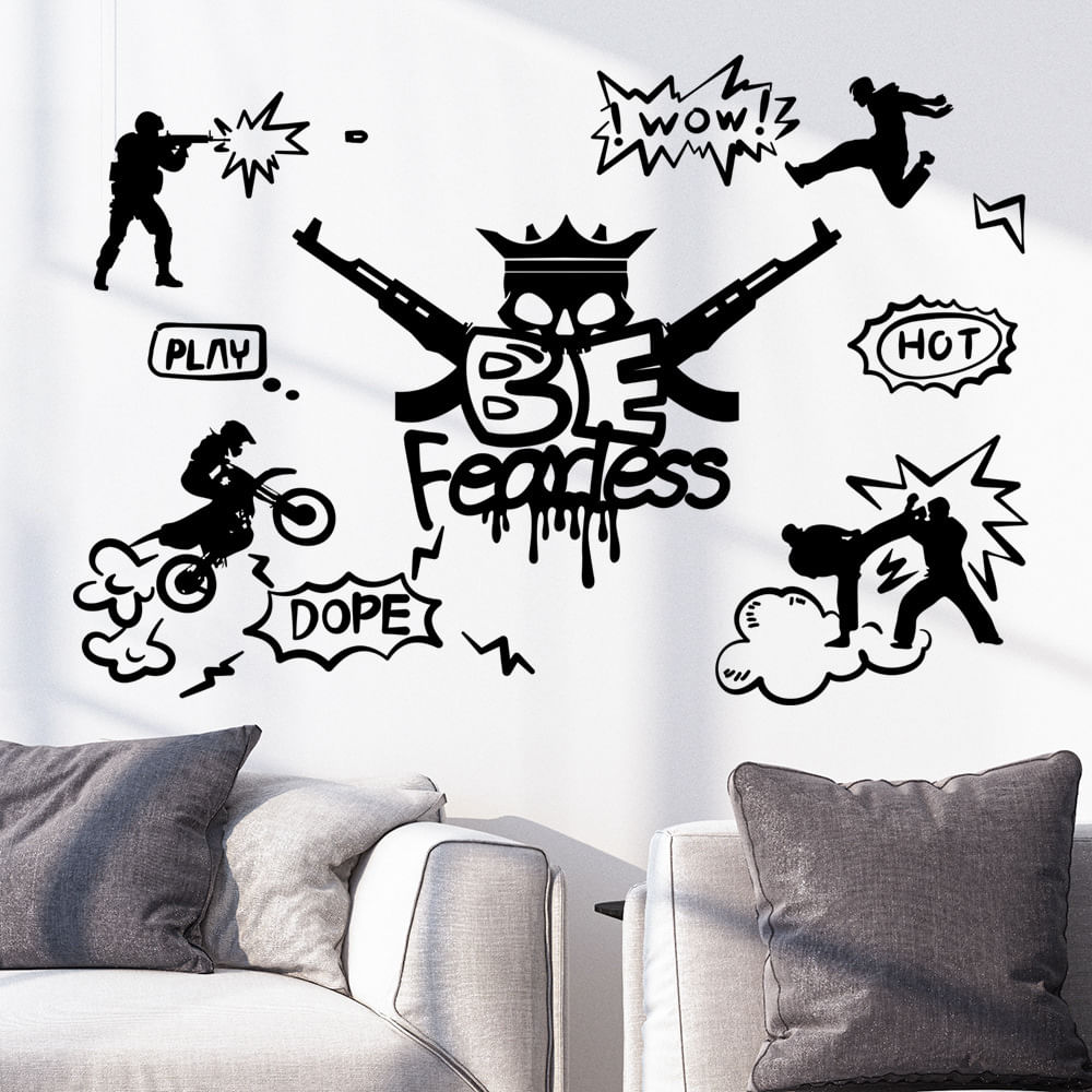 Adesivos De Parede Be Fearless Cartoon Gaming Action Decalques