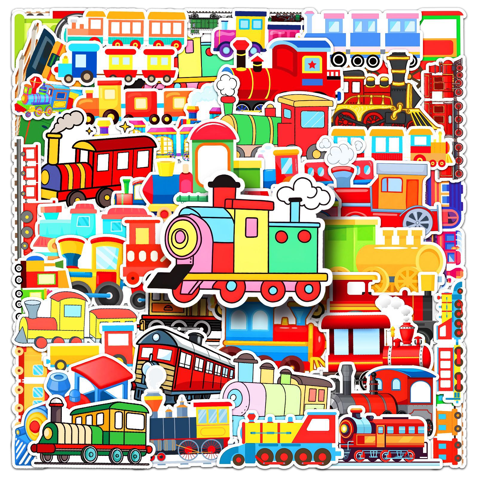 Pacote De Adesivos Cartoon Train, 50 Unidades, Motor Ferroviário Colorido