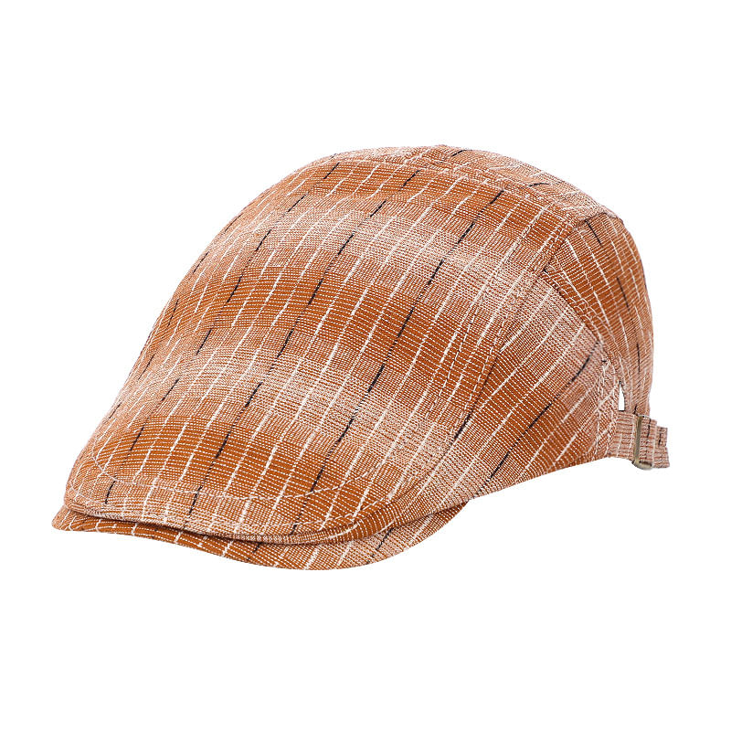 Chapéu Gatsby Newsboy Com Boné Plano, Xadrez Marrom Para Homens, Leve