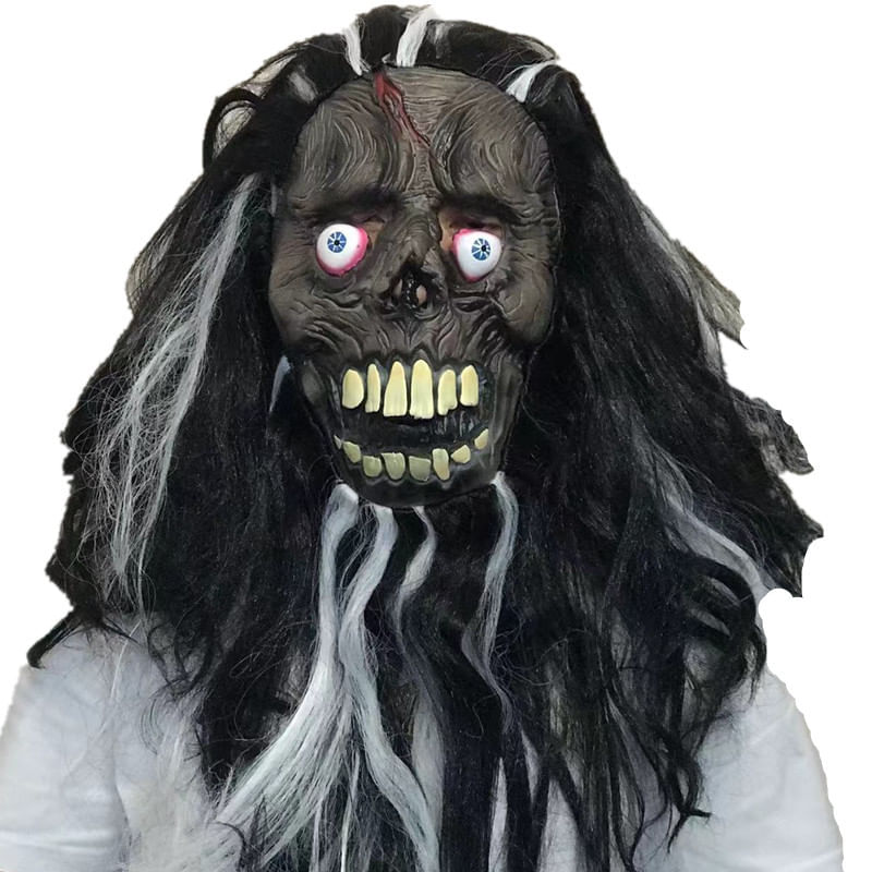 Skull Mask Horror Resin Com Cabelo Branco Para Cosplay De Halloween