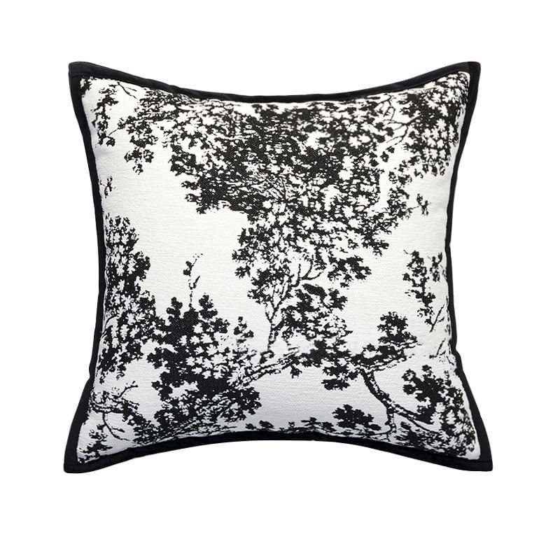 Capa De Travesseiro Decorativa De Poliéster Preto Branco Floral 45x45cm