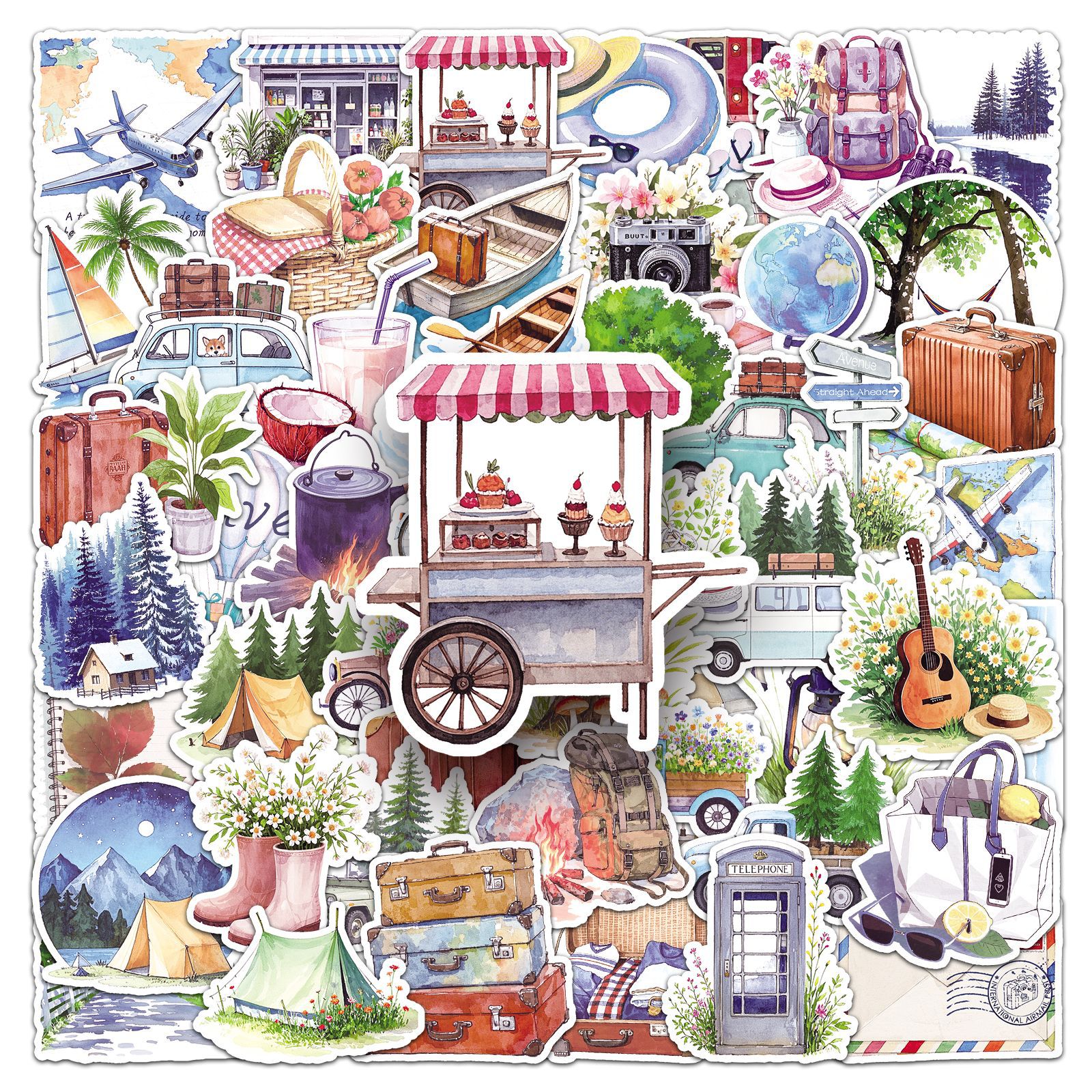 Pacote De Adesivos Para Viagens E Acampamento, 50 Unidades De Vinil Impermeável Ao Ar Livre
