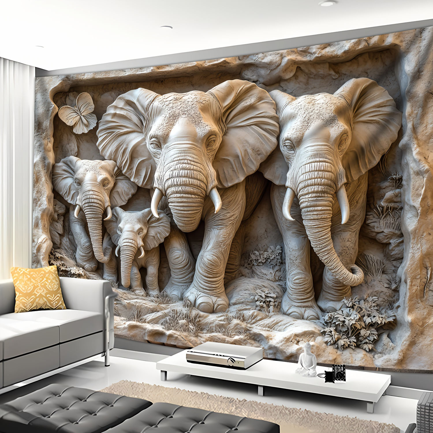 Tapeçaria De Parede Elephant Family Relief 3d Design 150x130cm