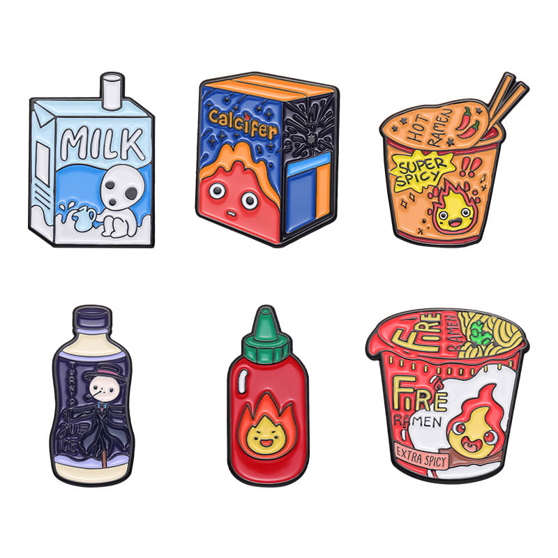 Conjunto De Broches Anime Cartoon Fire Ramen Milk Bottle S