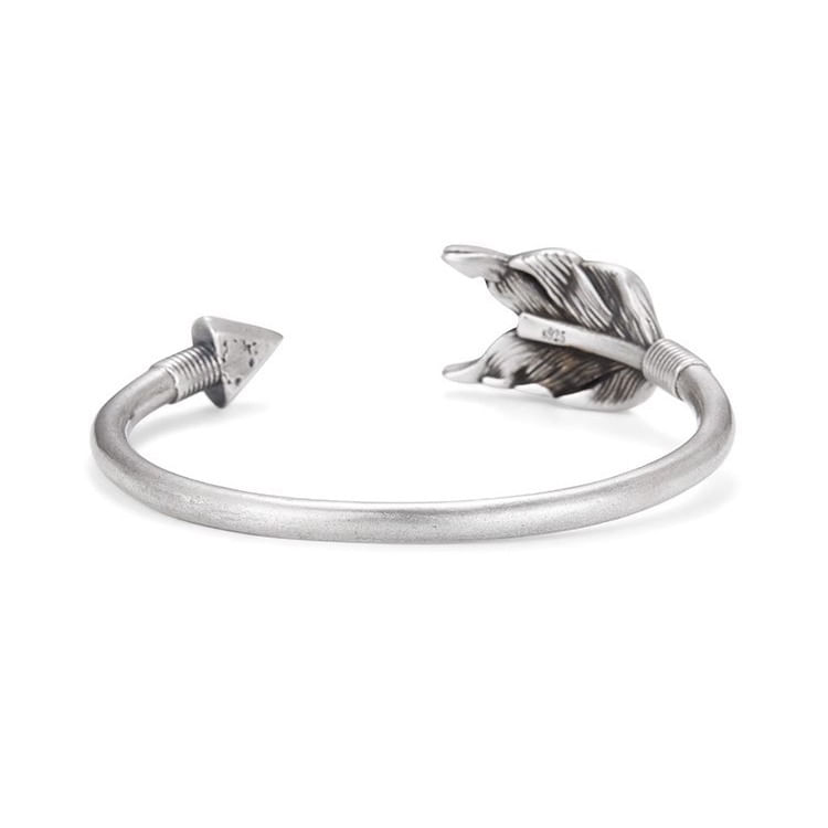 Pulseira De Prata Esterlina Arrow Feather Open Cuff Para Homens