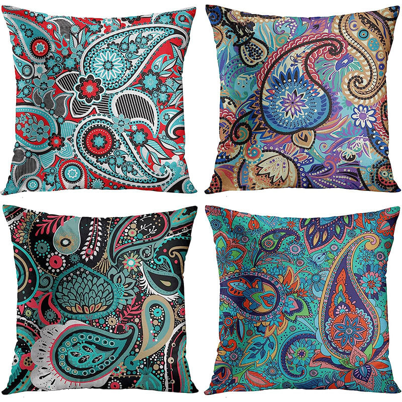 Conjunto De Capas De Almofada Boho Paisley 45x45cm Peach Skin Velvet X4