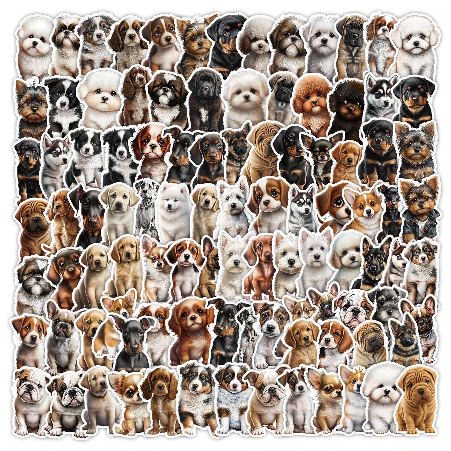 Pacote De Adesivos Cute Puppy Cartoon Baby Dog 100 Unidades