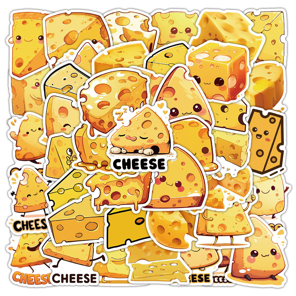 Pacote De Adesivos Cheese Cartoon Theme 54 Unidades De Vinil Impermeável