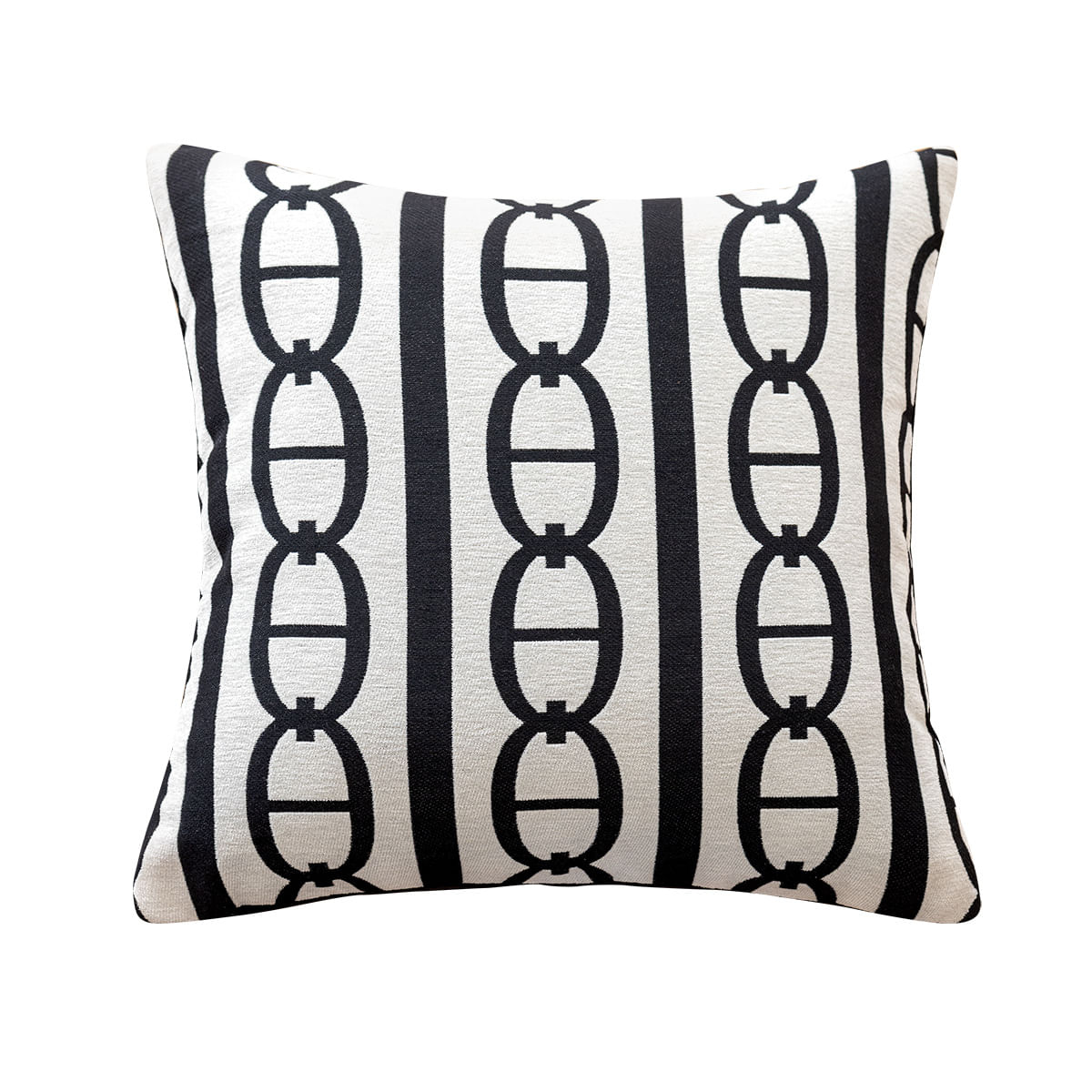 Capa De Travesseiro Vintage Em Preto E Branco Com Padrão De Corrente 45x45cm