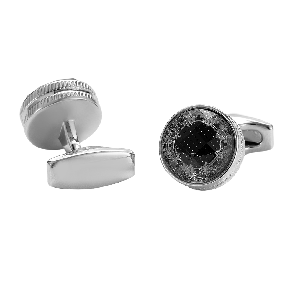 Cufflinks Creative Black And Silver Round Para Homens