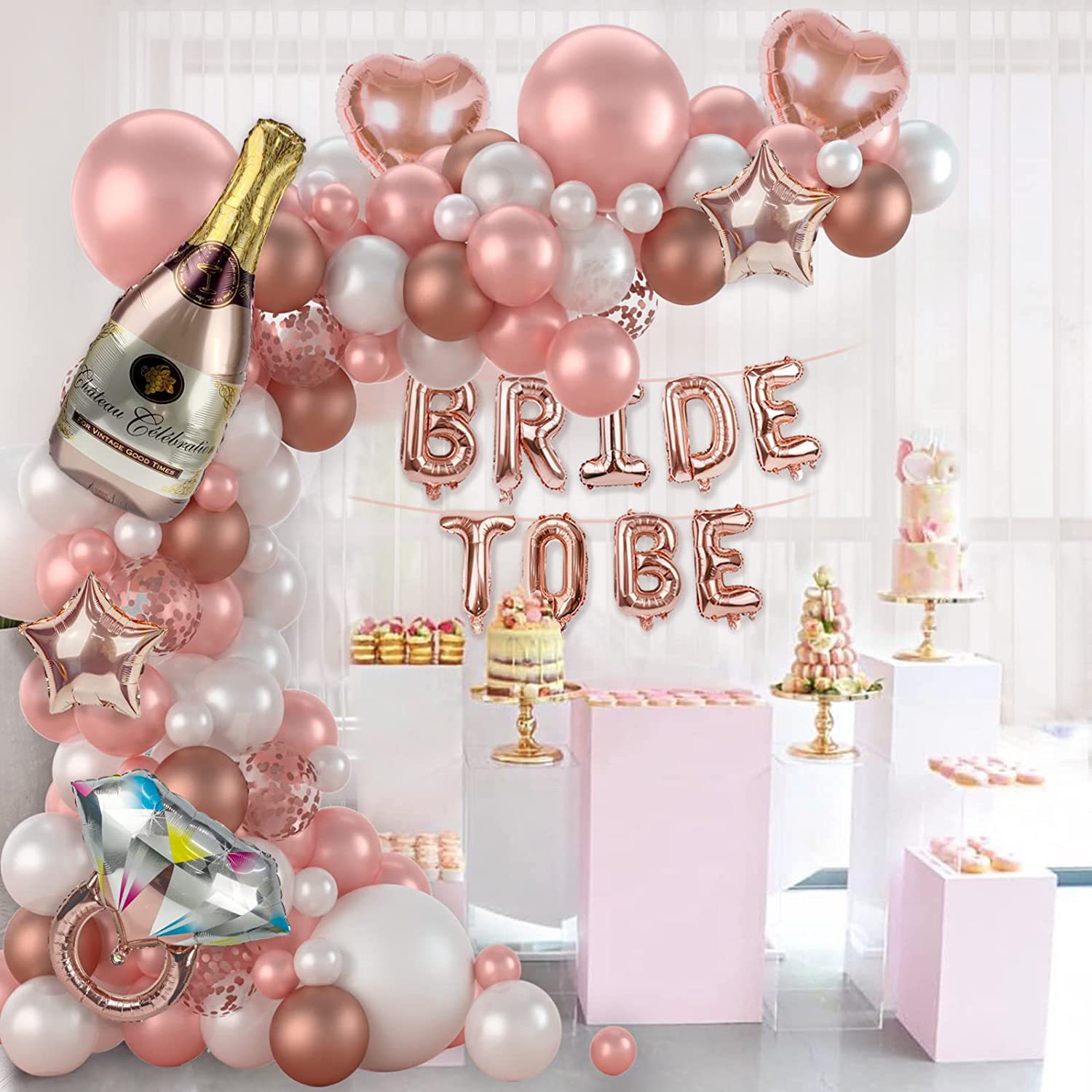 Kit De Decoração Bride To Be Balloons Arch Rose Gold 101 Unidades