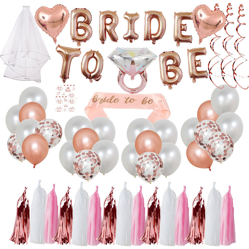 Conjunto De Decoração De Noiva Em Ouro Rosa Bride To Be 44 Unidades Com Balões