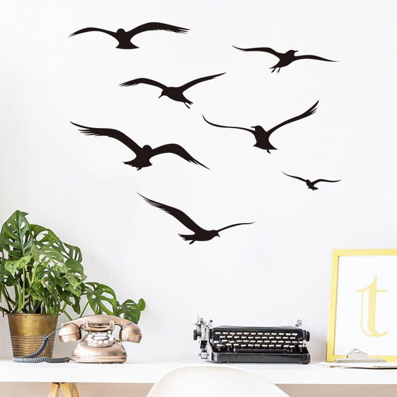 Adesivos De Parede Seagull Silhouette Flying Bird Pvc Wallpaper