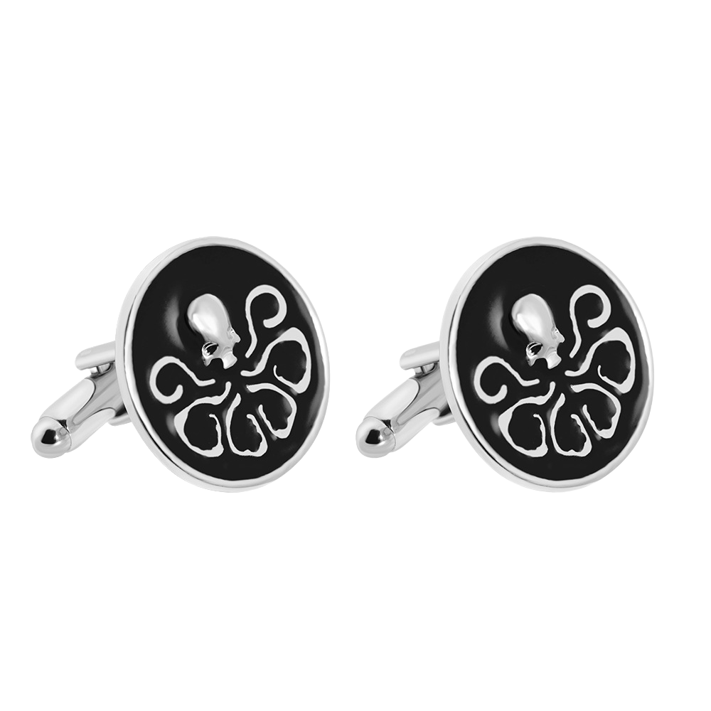 Cufflinks Octopus Para Homens Em Liga Preta E Prateada
