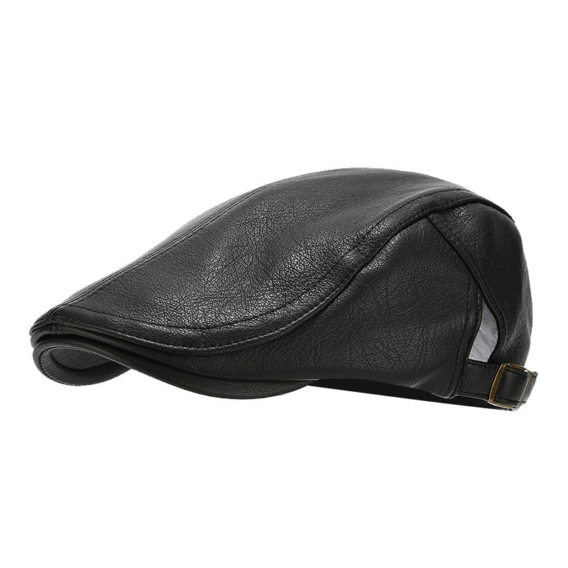 Cap Flat Gatsby Newsboy De Couro Preto Para Homens