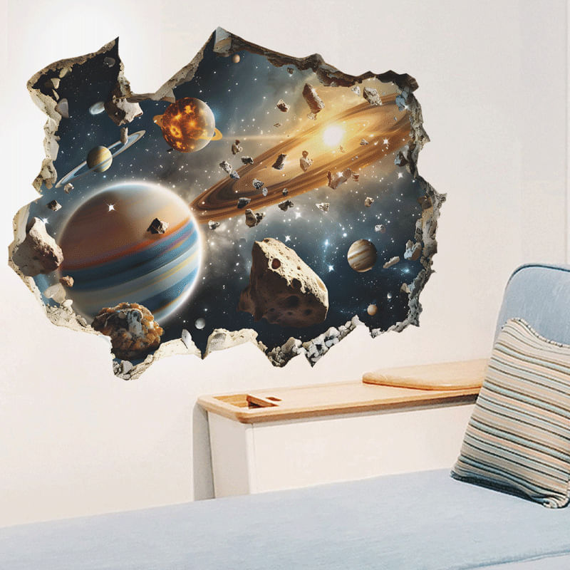 Adesivos De Parede 3d Space Planet Galaxy Break Pvc 40x90cm