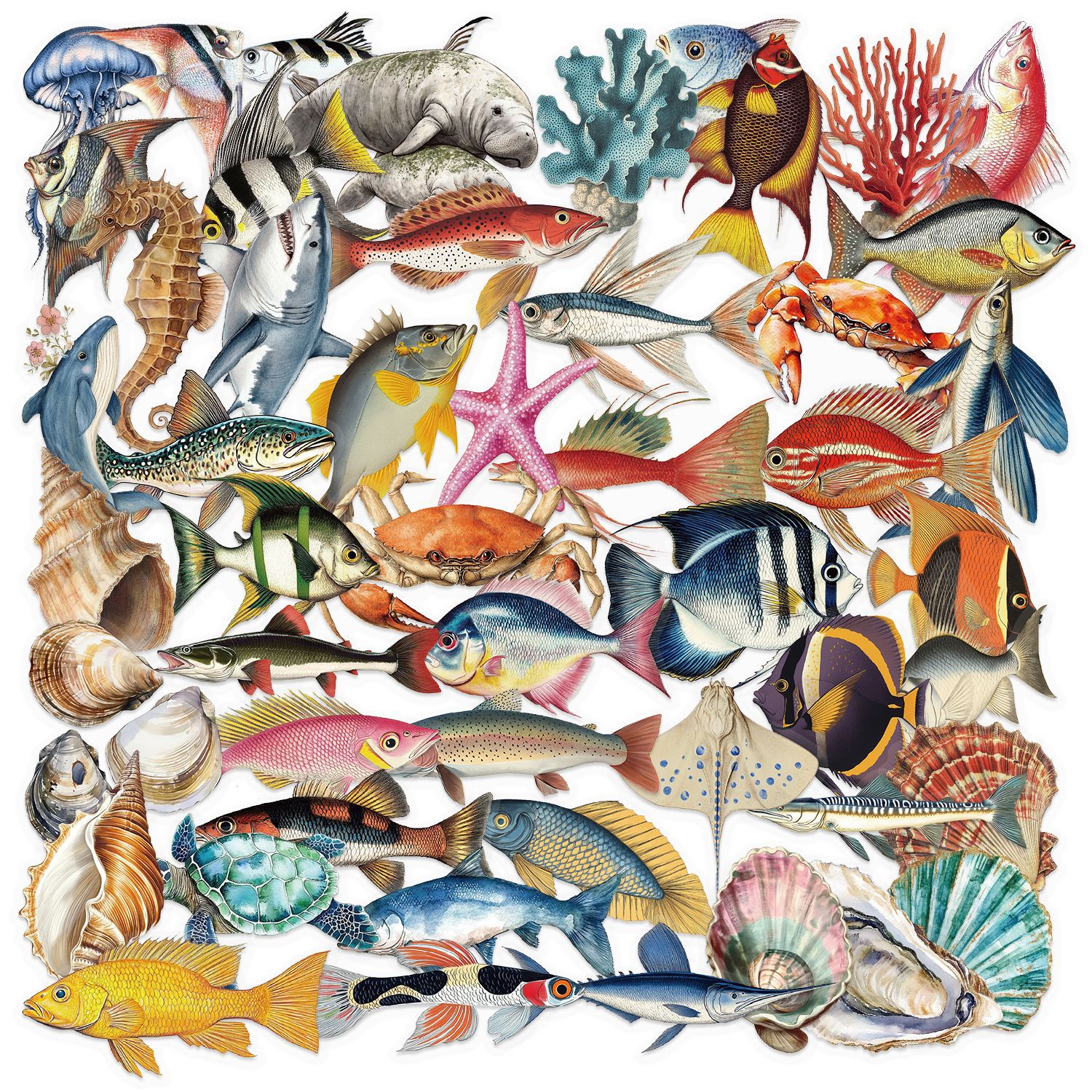 Adesivos Cartoon Fish, Decalques Impermeáveis, 50 Unidades Para Laptop, Álbum De Recortes