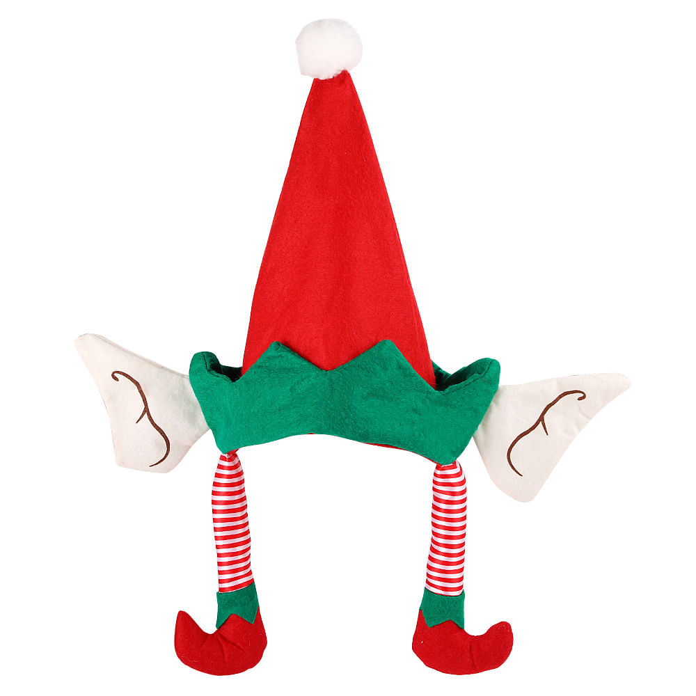 Elf Hat Cosplay Vermelho E Verde Para Adultos - Tecido Não Tecido