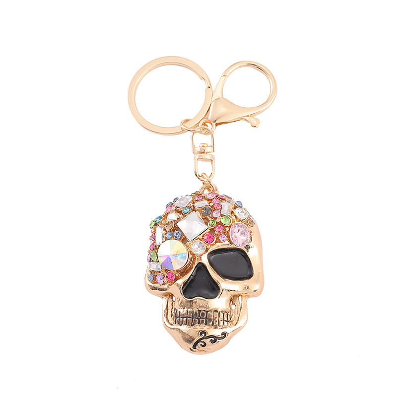 Chaveiro Fashion Skull Colorful Crystal Zinc Alloy 42g