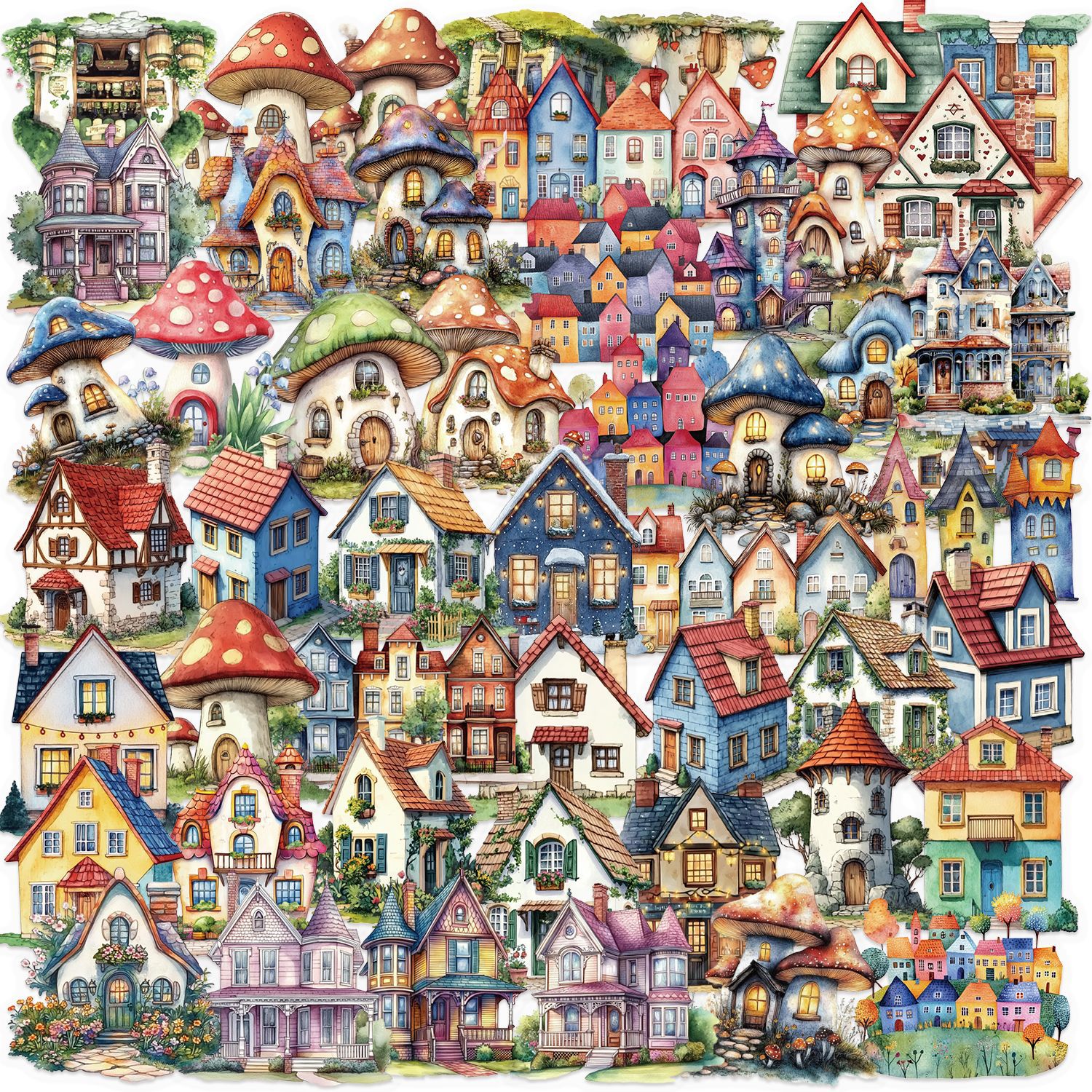 Pacote De Adesivos Fairy Tale House, 50 Unidades Creative Cartoon Cott