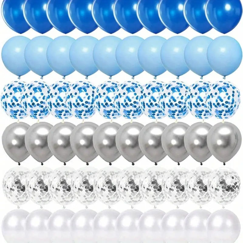 Kit De Balões Blue Silver Confetti 41 Unidades De Látex 30 Cm
