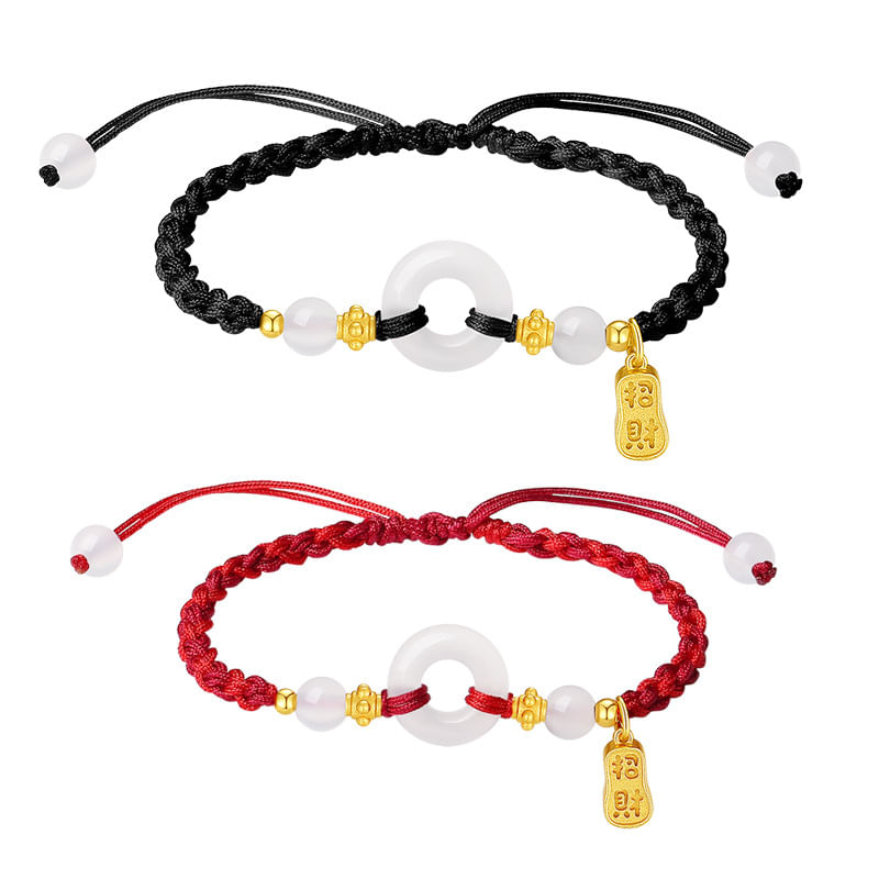 Pulseira S925 Silver Calcedônia Para Casais Com Pingente Ping An