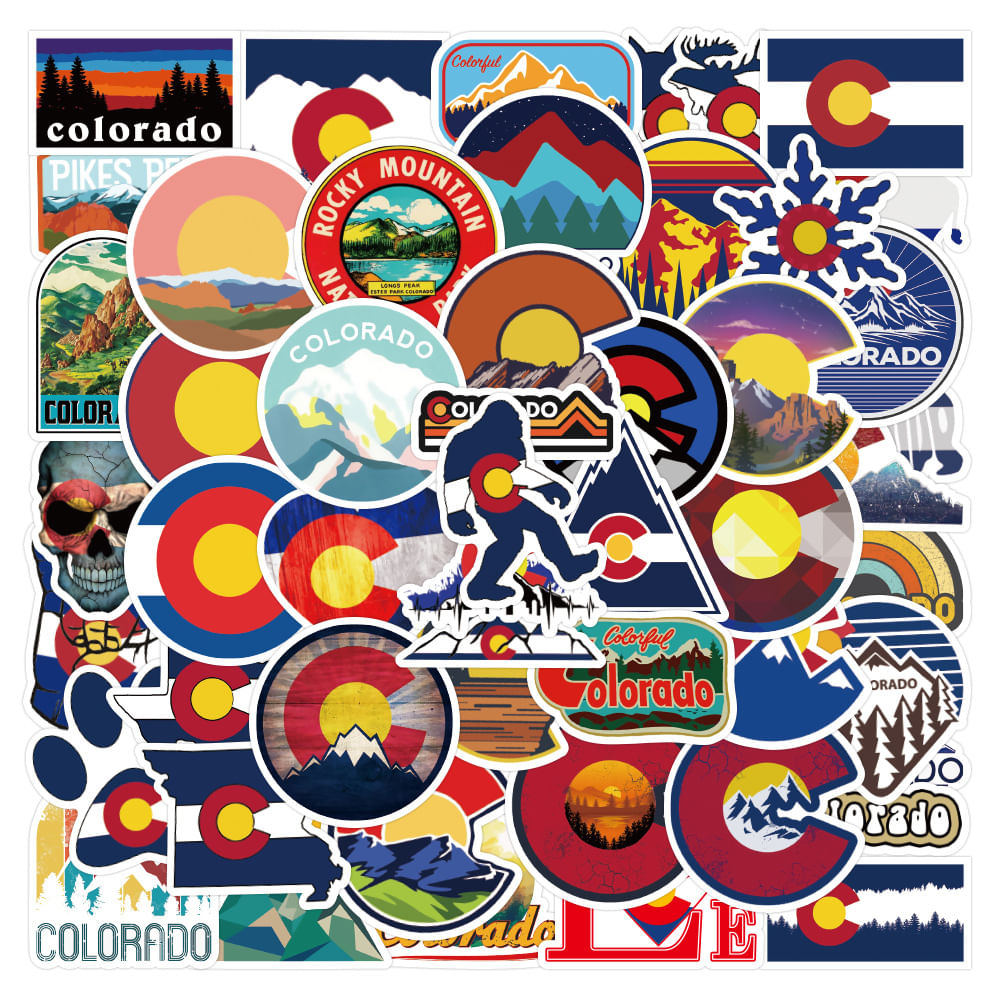 Pacote De Adesivos Colorado State Flag And Mountain, 50 Unidades