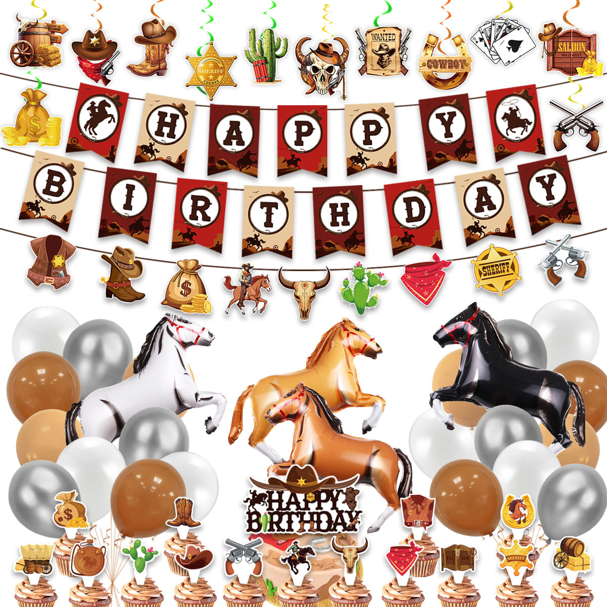 Decorações De Festa Com Tema De Cowboy, Aniversário, Conjunto De 24 Unidades